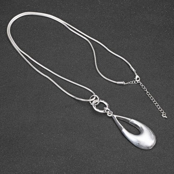 Long Necklaces for Women Waterdrop Pendant Layered Y Statement Bohemian Silver - Picture 5 of 6